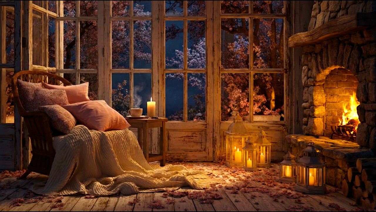 Relaxing Acoustic Guitar to Melt Into a Blossoming Night | Fireplace Glow & Candlelight (3 Hours)