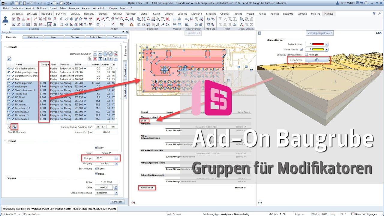 ALLPLAN Add On Baugrube - Gruppen für Modifikatoren