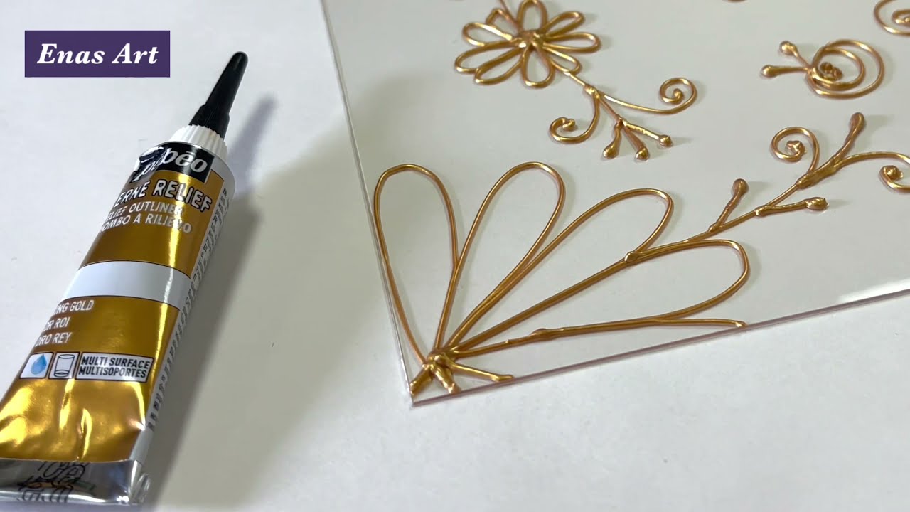 GLASS PAINTING LESSON -  Painting - Amazing Outlining Using Pebeo Gold Outliner