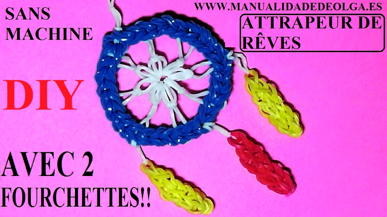Coment faire attrapeur de rêves élastique. Avec 2 fourchettes, ne pas Rainbow Loom Tutoriel.