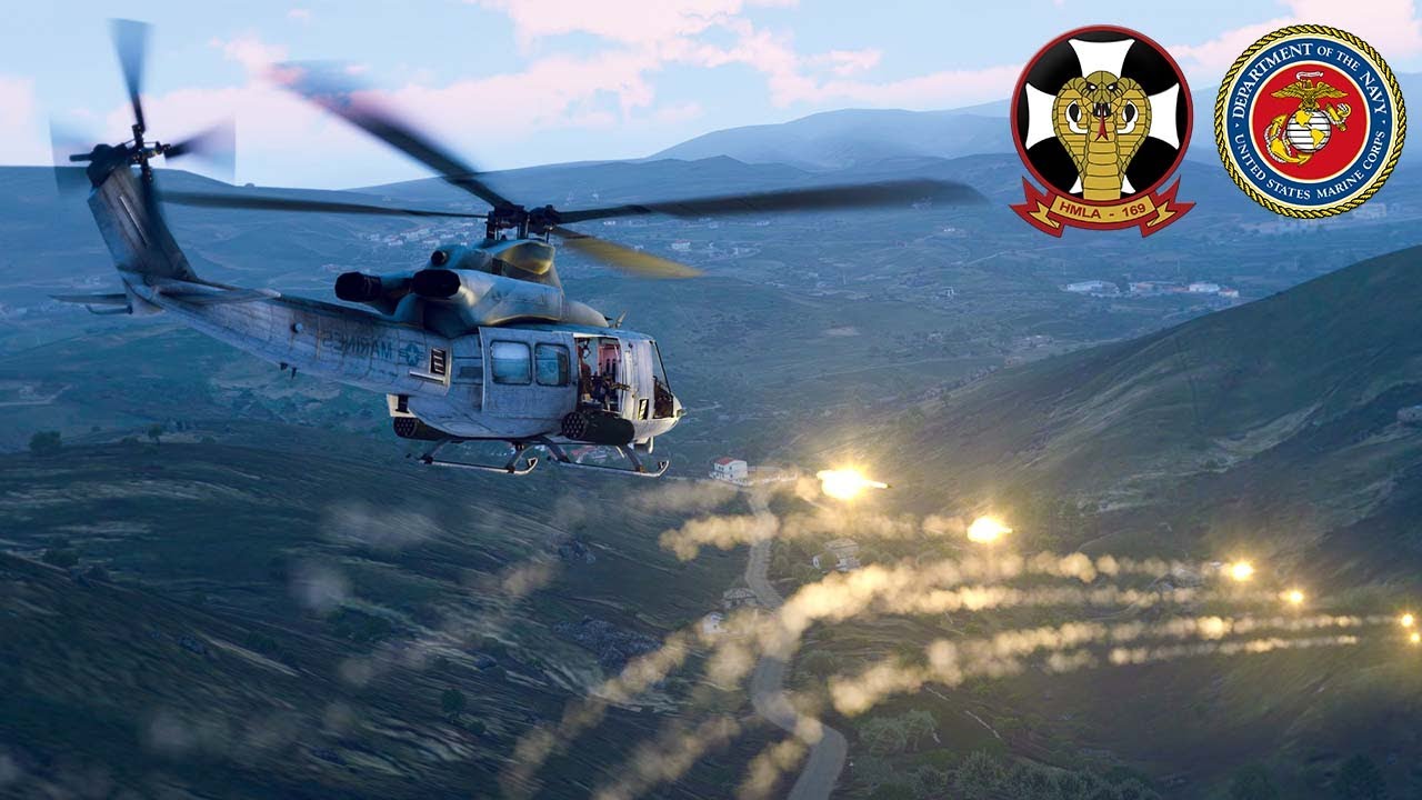 U.S. Marines with Marine Light Attack Helicopter Squadron (HMLA) 169 conduct live fire training