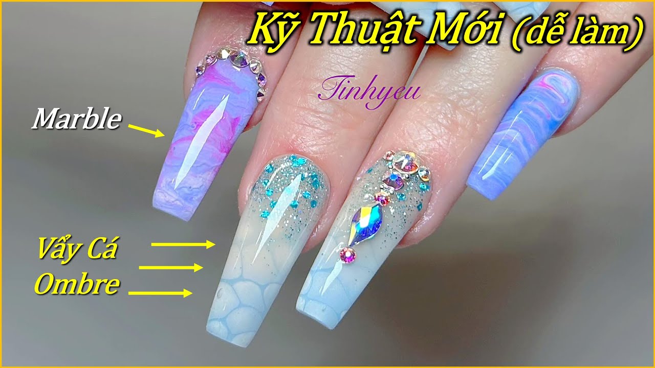 Kỹ thuật mới dễ làm, Marble and Design với Gel và Top | Tinh Yeu Nails