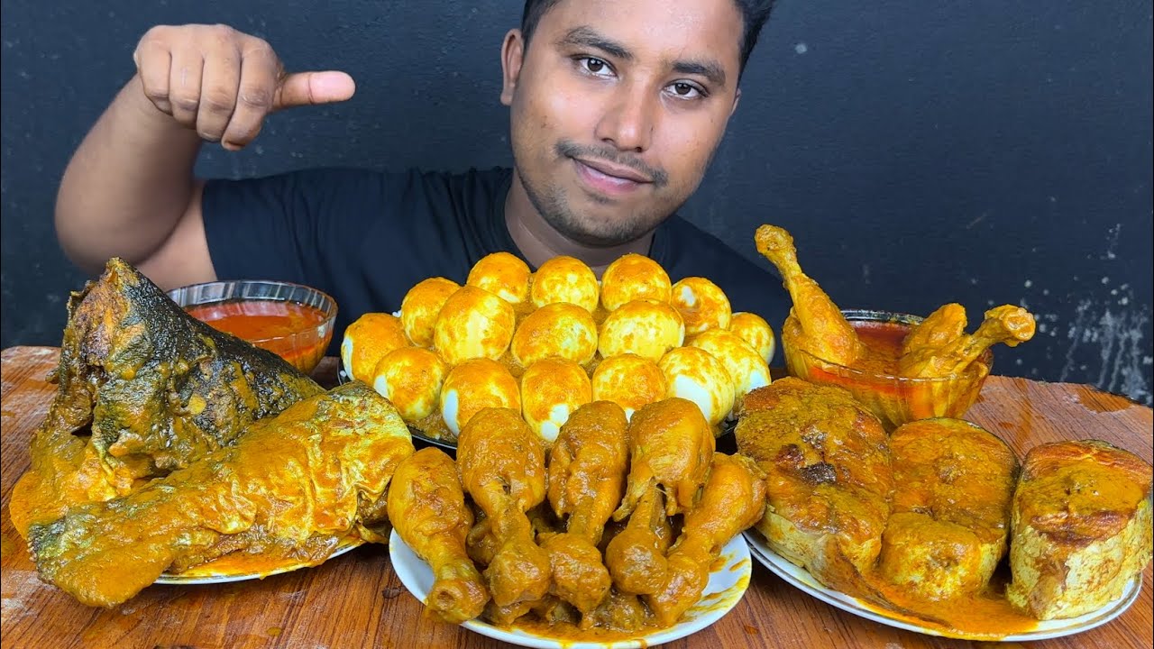EATING BIG FISH CURRY ,CHICKEN LEG PIECE CURRY ,EGG CURRY WIYH RICE | BIG FISH CURRY EATING ASMR