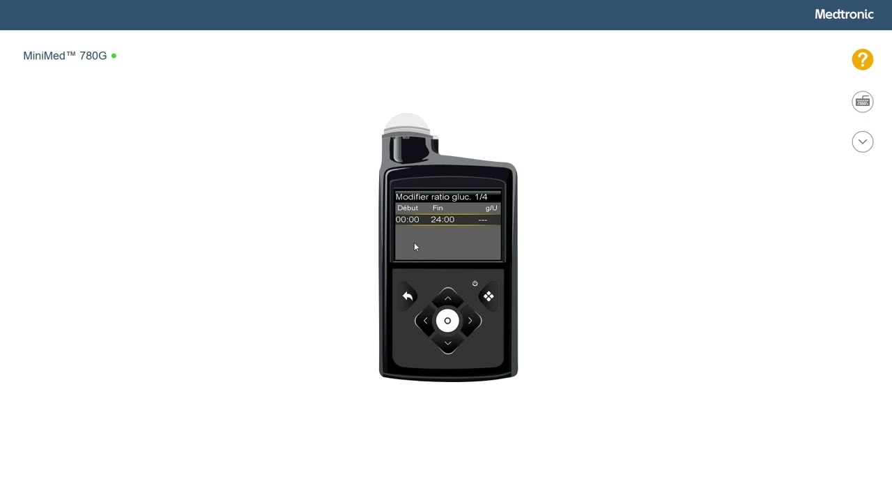 Régler l'assistant bolus de la pompe Minimed 780G (simiulateur)