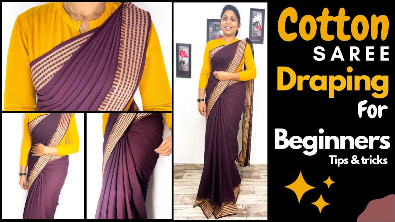Cotton saree draping for beginners |Tips&Tricks| കോട്ടൻസാരി അടിപൊളിയായി ഉടുക്കാം | With 10 pleats |