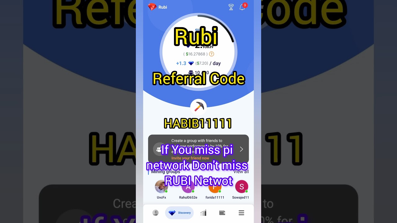 Rubi Referral Code Free Mining | Rubi Earning App Referral Code REDOY4005 | Invitation Code #rubi
