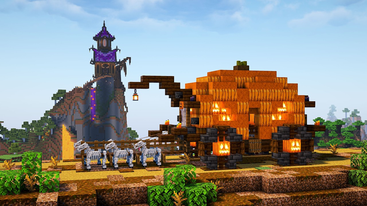 Minecraft | How to Build a Pumpkin Wagon - Tutorial