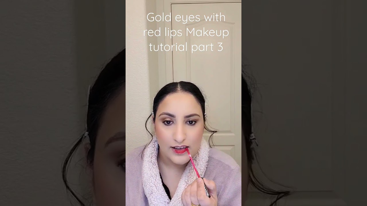 Gold smokey eye with red lips Makeup tutorial part 3.#makeup #makeuptutorial #makeupartist #redlips