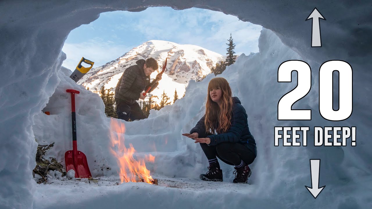 SNOWIEST PLACE ON EARTH! | Winter Camping in a SNOW CAVE! (campfire, meal, hiking)