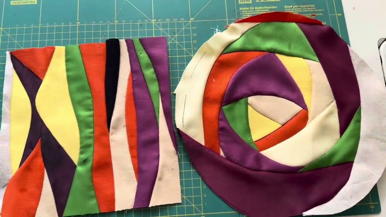 Криволинейное шитье из однотонных тканей. Круглая лоскутная салфетка. Шитье крейзи. Лоскутное шитье