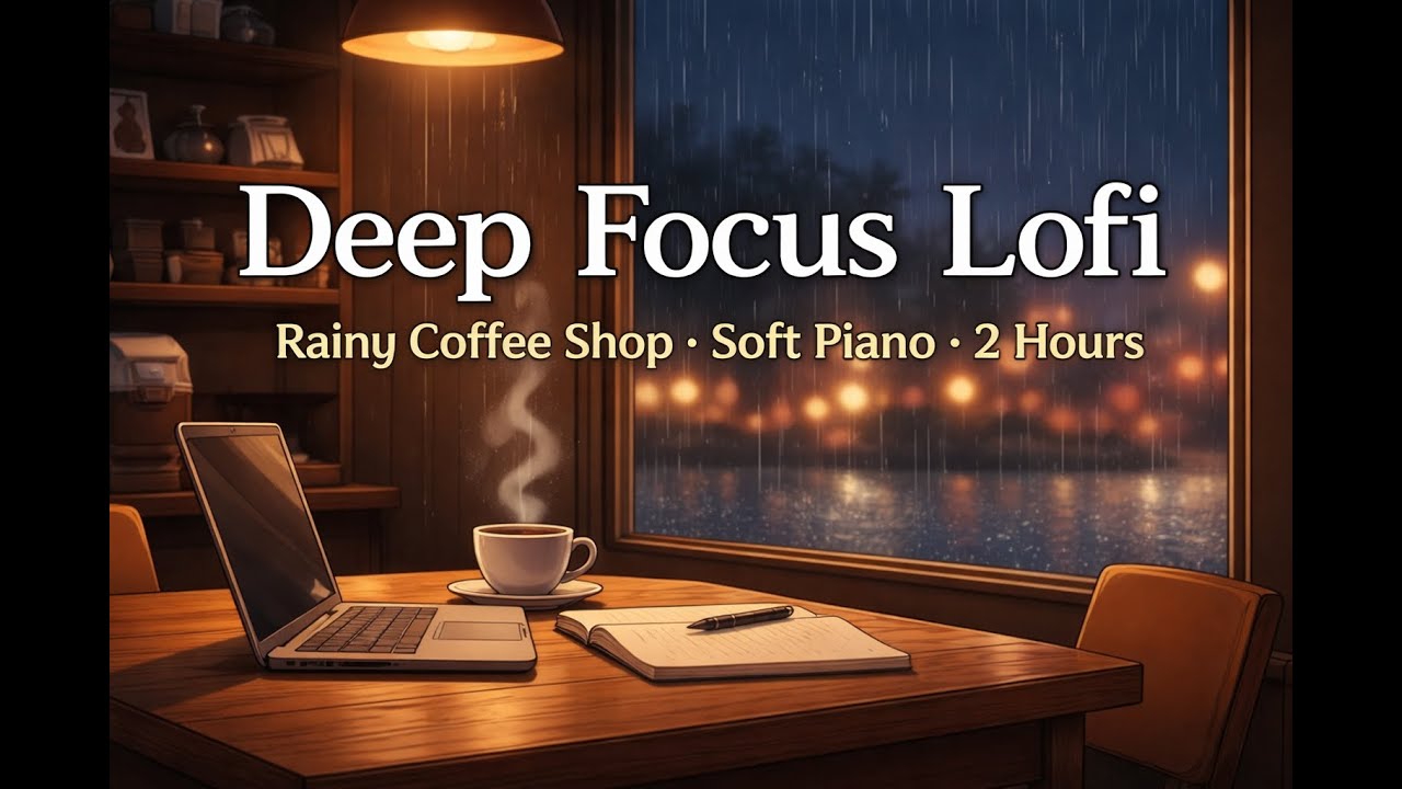 Deep Focus ☕🌧️ Rainy Coffee Shop Lofi Piano for Studying & Working