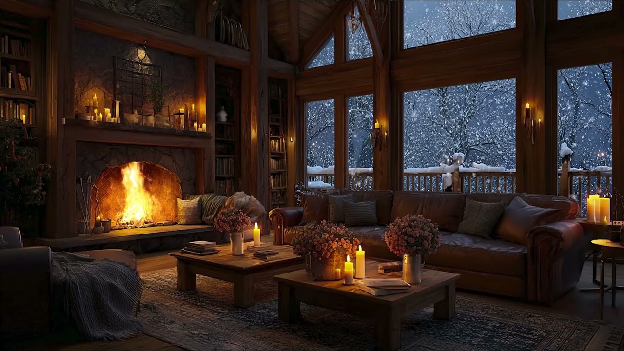 Snowstorm Outside & Warm Fireplace Inside ❄️🔥 | Deep Sleep Sounds