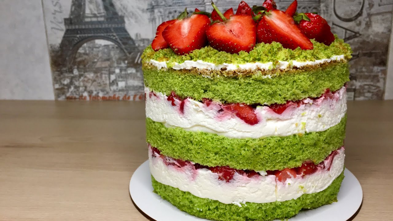 Простий і розкішний водночас! Шпинатний торт з полуницею.