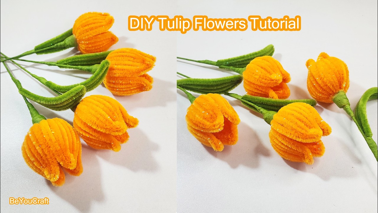 DIY Tulip Flowers Tutorial | Easy Pipe Cleaner Flower Craft | BeYouCraft 🌷✨