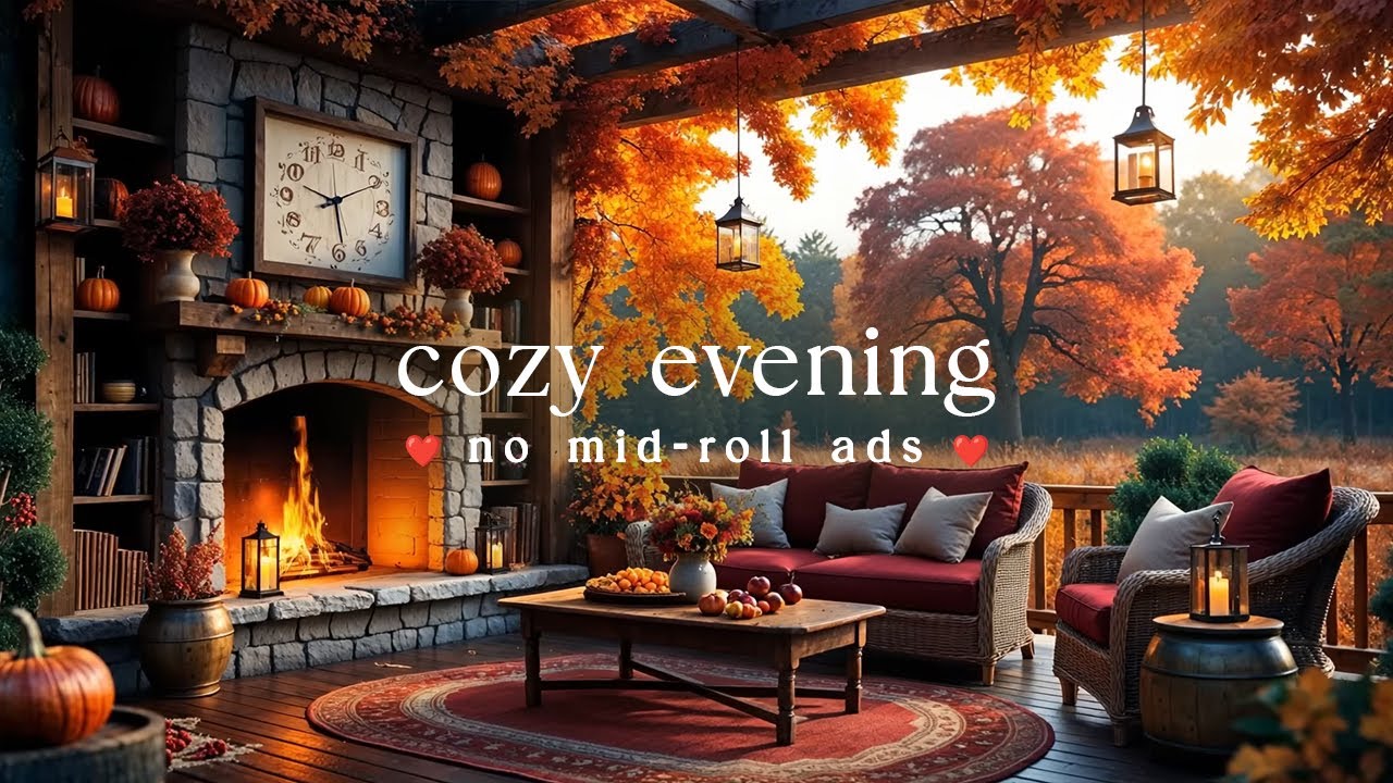 (NO MID-ROLL ADS) 🌙 Autumn Evening Jazz – Cozy Porch Café Ambience for Calm & Focus