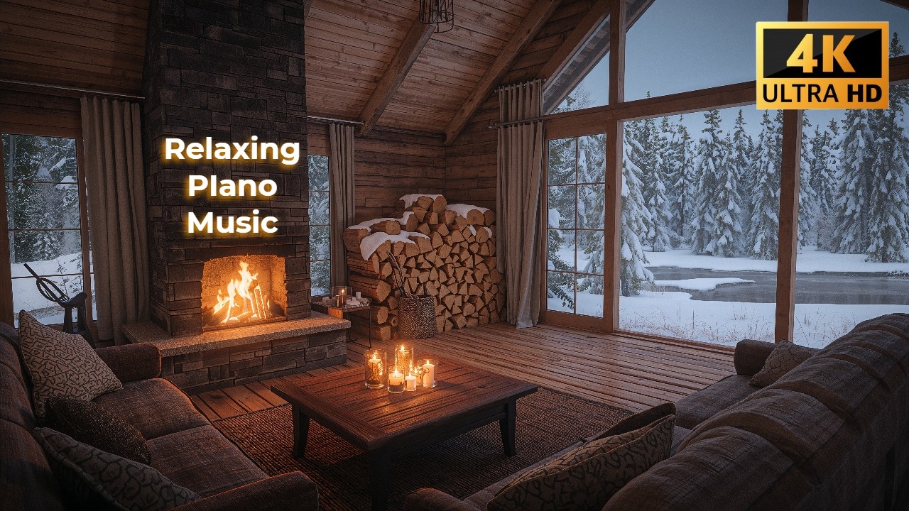 Cozy Winter Cabin ❄️ Relaxing Piano Music & Fireplace Sounds for Deep Sleep & Anxiety Relief