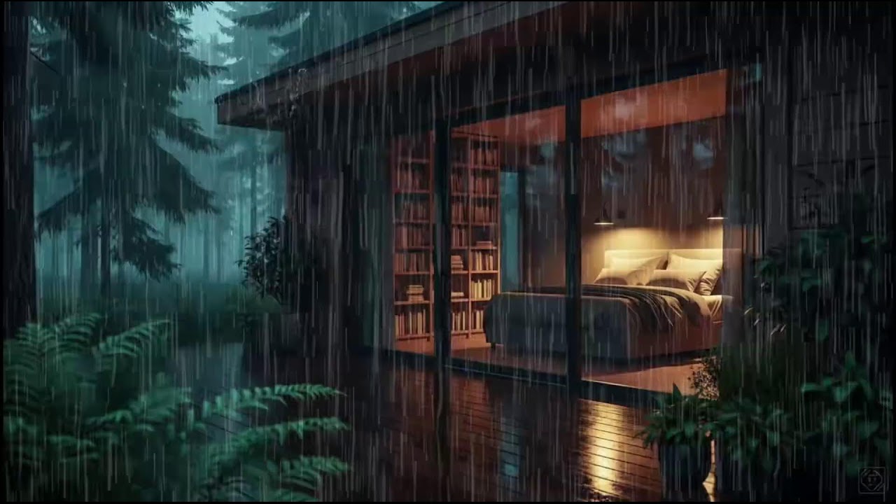 Peaceful Night Rain in a Cozy Cabin | Healing Rain Sounds to Reduce Insomnia and Sleep Well