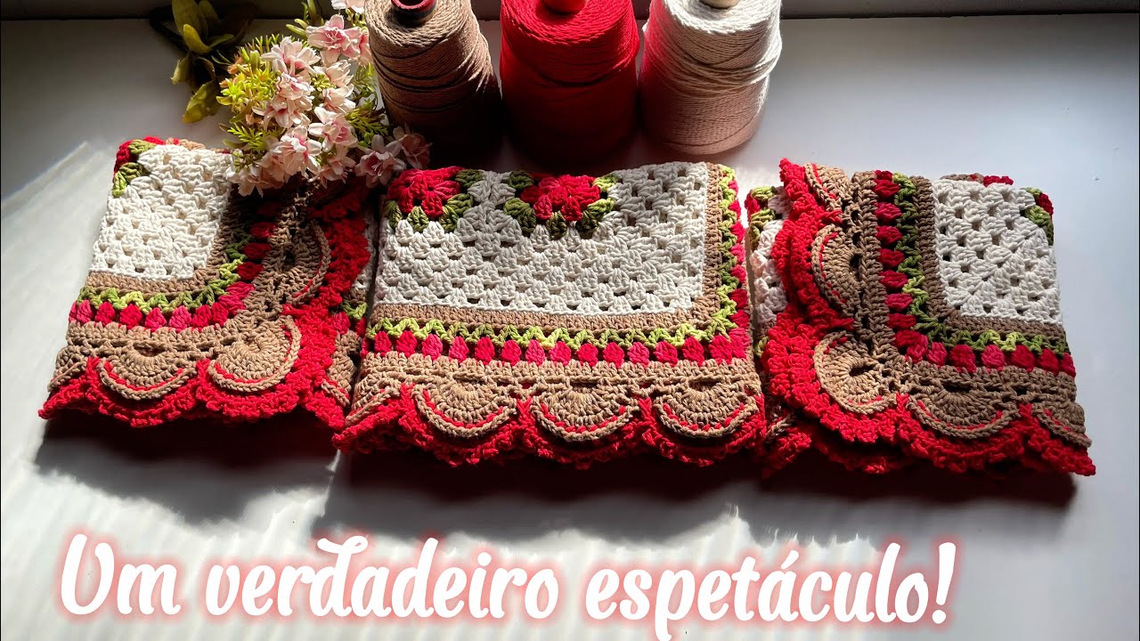Jogo de Passadeira em Crochê Modelo Priscila Retangular 