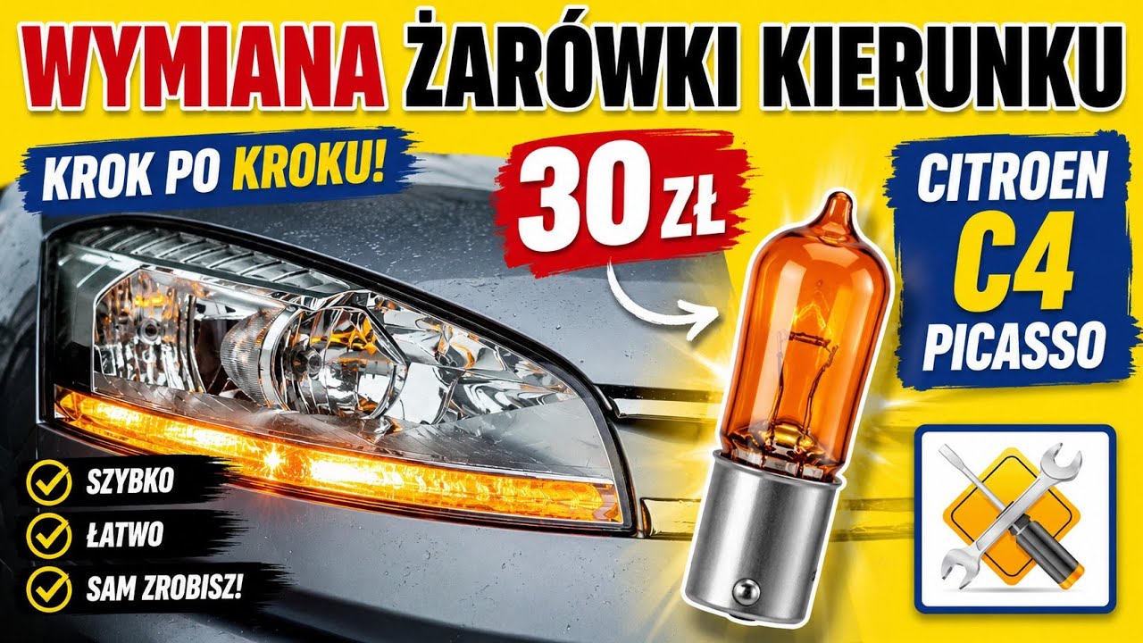 Wymiana żarówki kierunkowskazu przód Citroen C4 Picasso HY21W