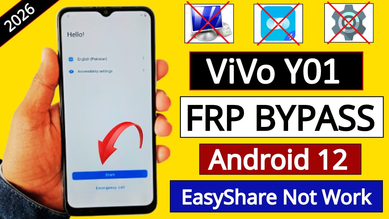 Vivo Y01 (V2166) FRP BYPASS Android 12 Without PC - EasyShare App Not Working 2026
