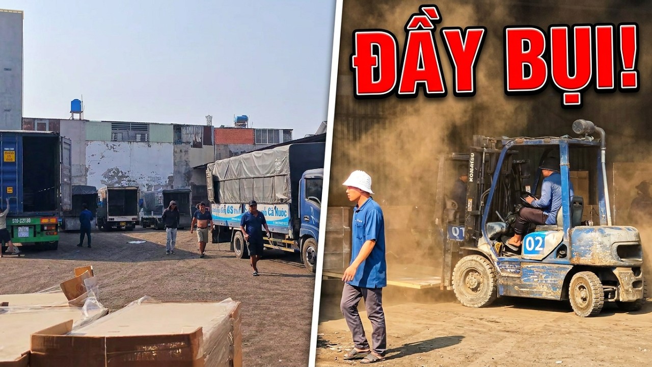 Trải nghiệm buổi sáng đóng hàng xe container, xe tải đầy khói bụi
