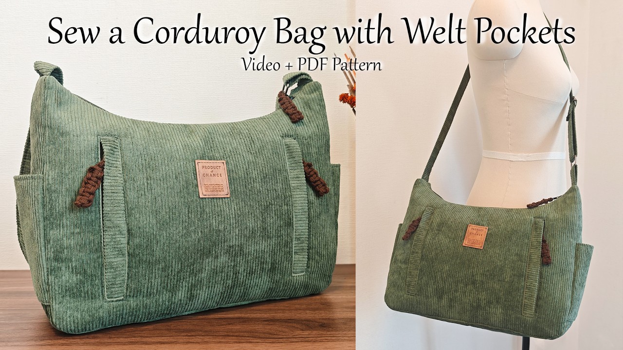 How to Sew a Corduroy Crossbody Bag with Zipper & Welt Pockets - PDF Pattern