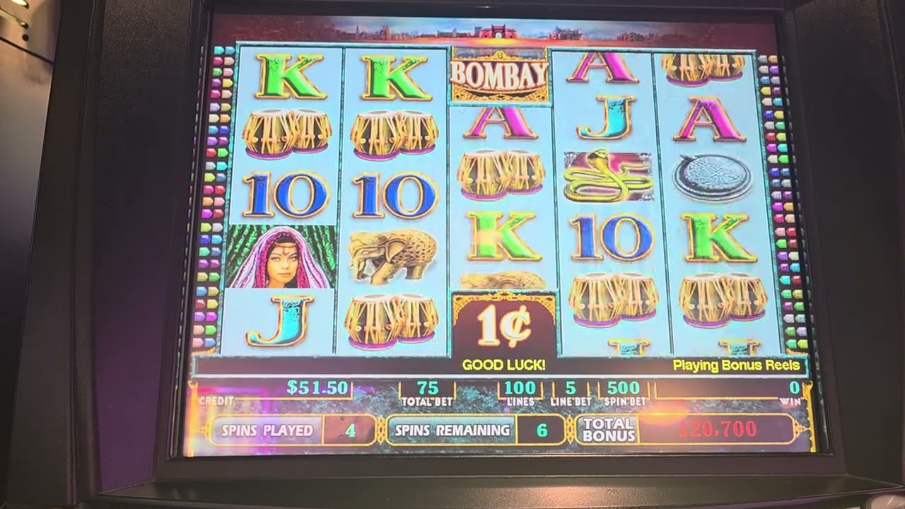 JACKPOT,,75CentBet!,,$1,283,1Cent,15LinesX5,Bombay Lowbet