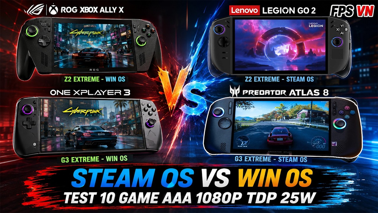 Asus Rog Xbox Ally X & Lenovo Legion Go 2 & OneXPlayer 3 & Acer Predator Atlas 8 Test 10 Game TDP 25