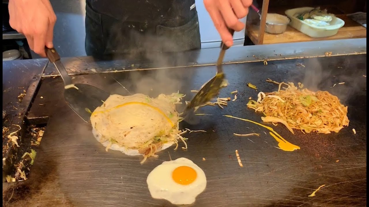 プロの職人技にびっくり！お好み焼き&焼きそば【ほり川】竹原焼きを初体験【飯テロ】okonomiyaki
