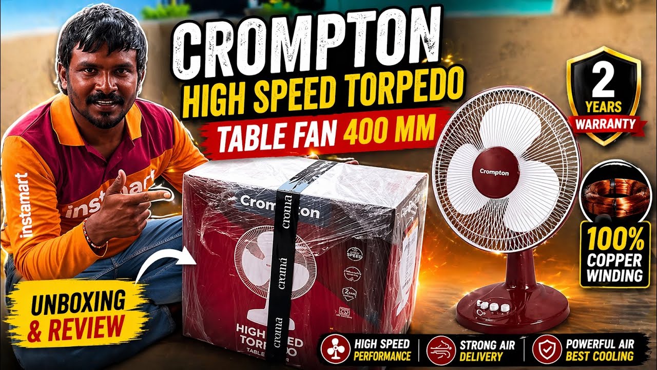 Crompton high speed torpedo table fan 400 MM with two years warranty || 100% copper winding