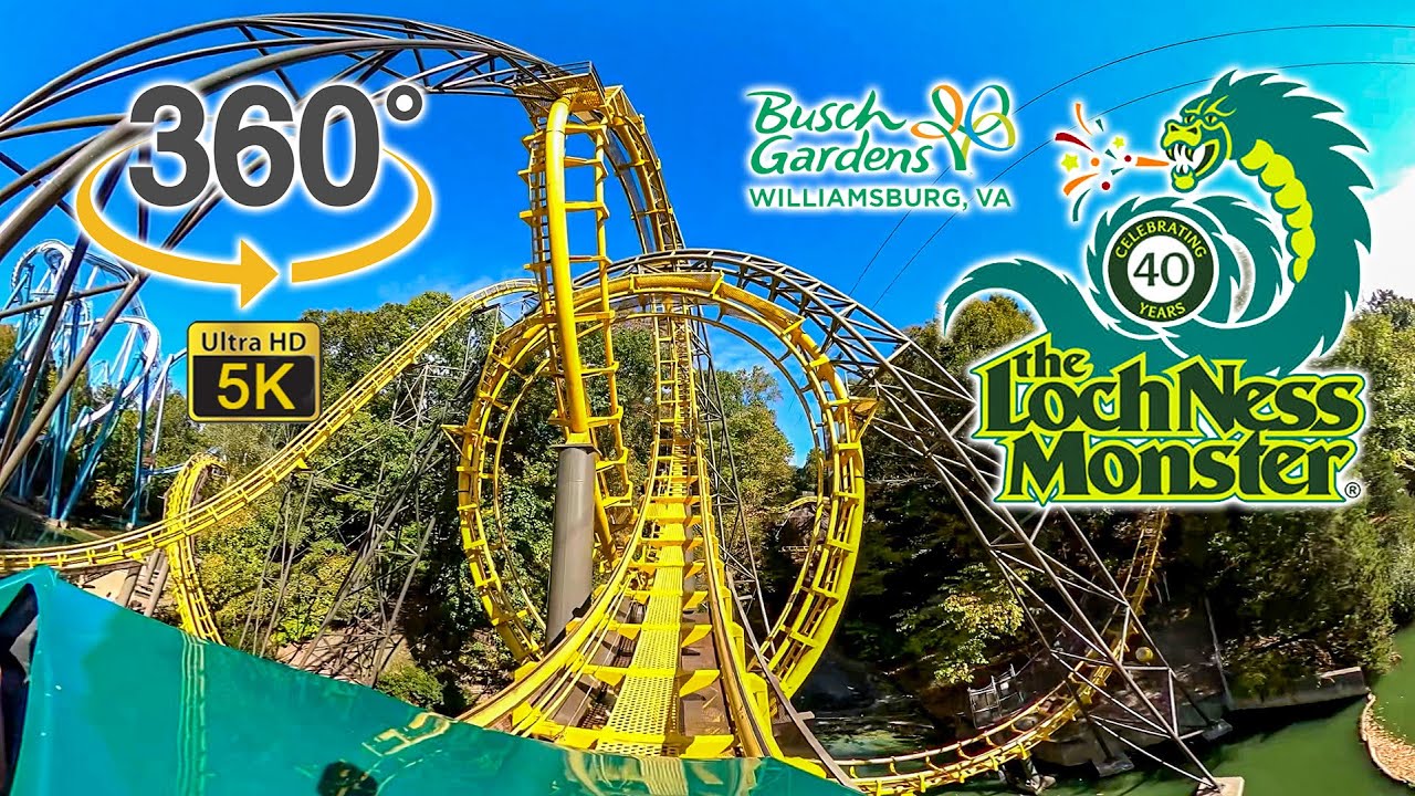 VR 360 5K The Loch Ness Monster Roller Coaster Front Seat POV Busch Gardens Williamsburg 2021 10 24