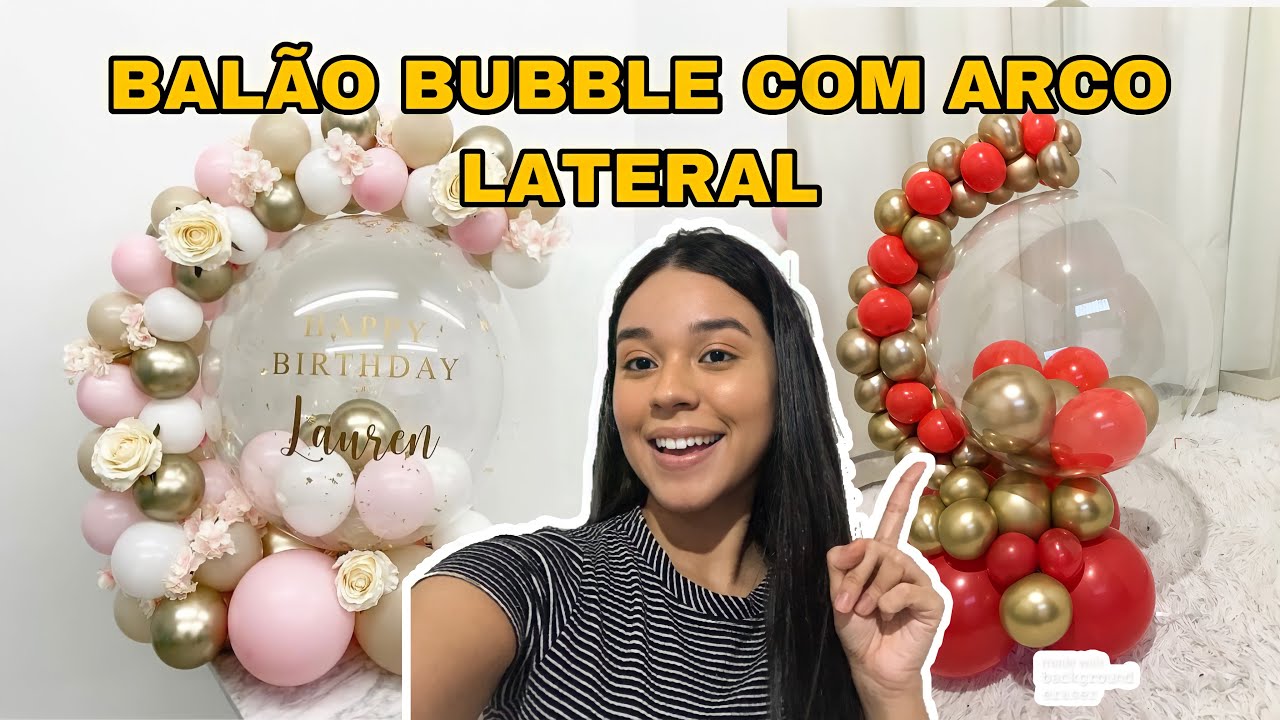 PASSO A PASSO ARRANJO DE BALÃO BUBBLE COM ARCO ORGÂNICO NA LATERAL | flores no balão bubble