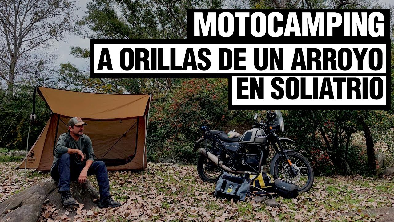 Motocamping en solitario a orillas de un arroyo. Royal enfield Himalayan. ASMR