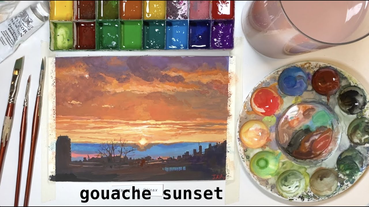 Return - gouache sunset painting process