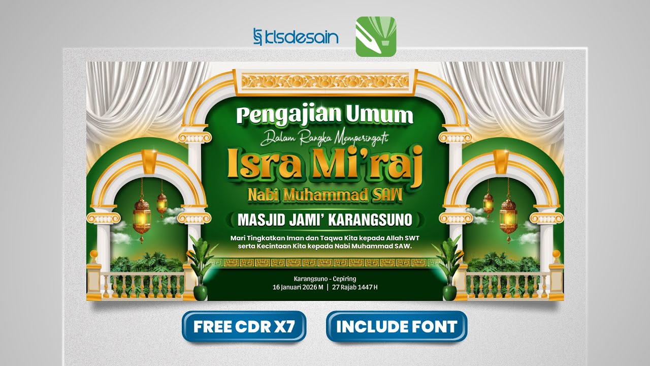 Banner Backdrop Pengajian Umum Isra Mi'raj Nabi Muhammad SAW #klsdesain