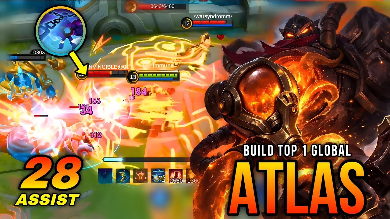 ATLAS Super Annoying Tank!! 28 Assist Domination!! - Build Top 1 Global ATLAS ~ MLBB