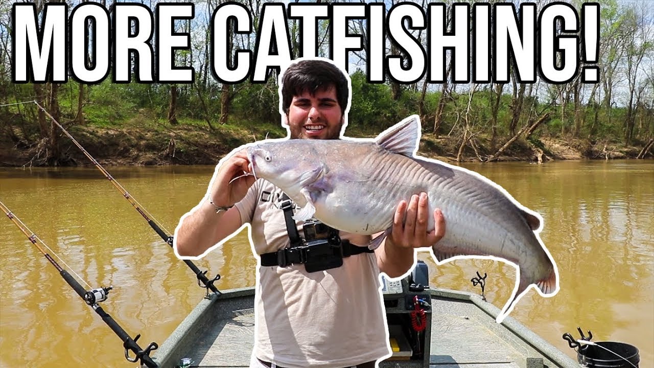 CATFISHING THE RIVER in HUGE JON BOAT!