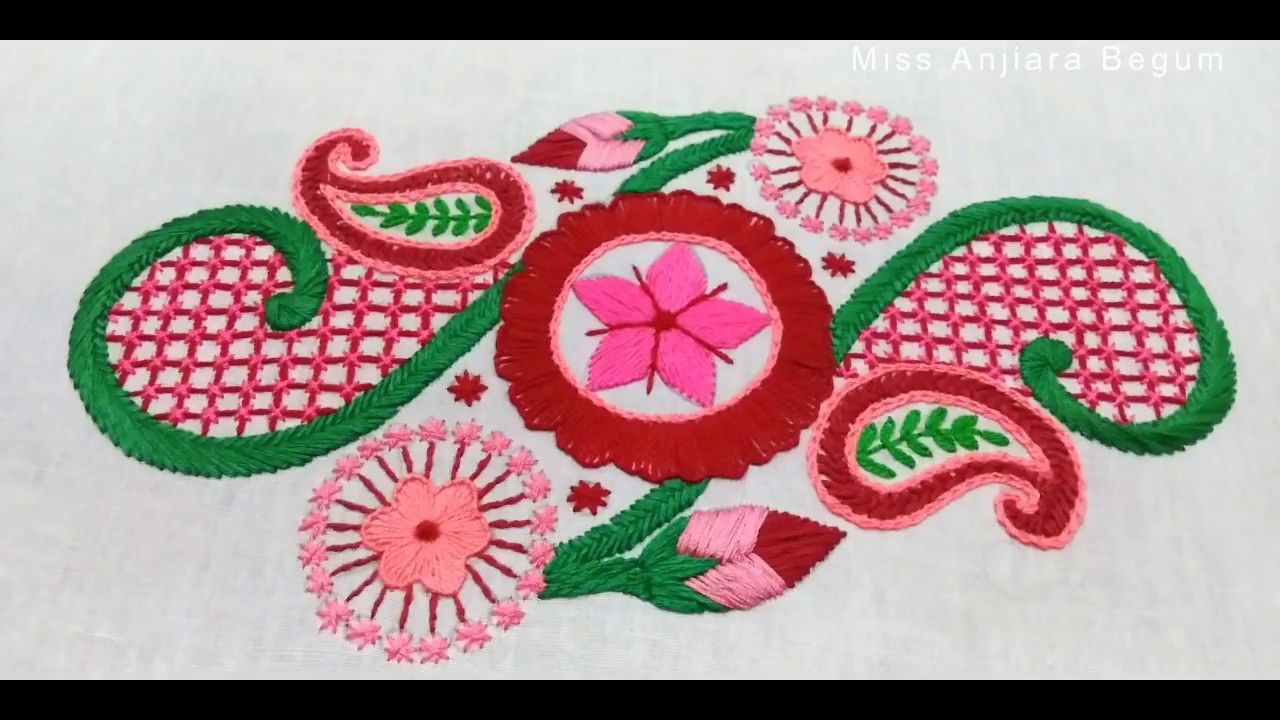 Beautiful Hand Embroidery Design By Miss Anjiara Begum,Hand Made design For Pillow Cover,कढ़ाई