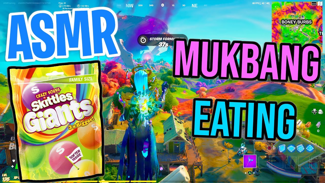 ASMR Gaming Fortnite 😋 Mukbang Eating Giant Sour Skittles 😴 먹방 🎮🎧 Relaxing Whispering 💤
