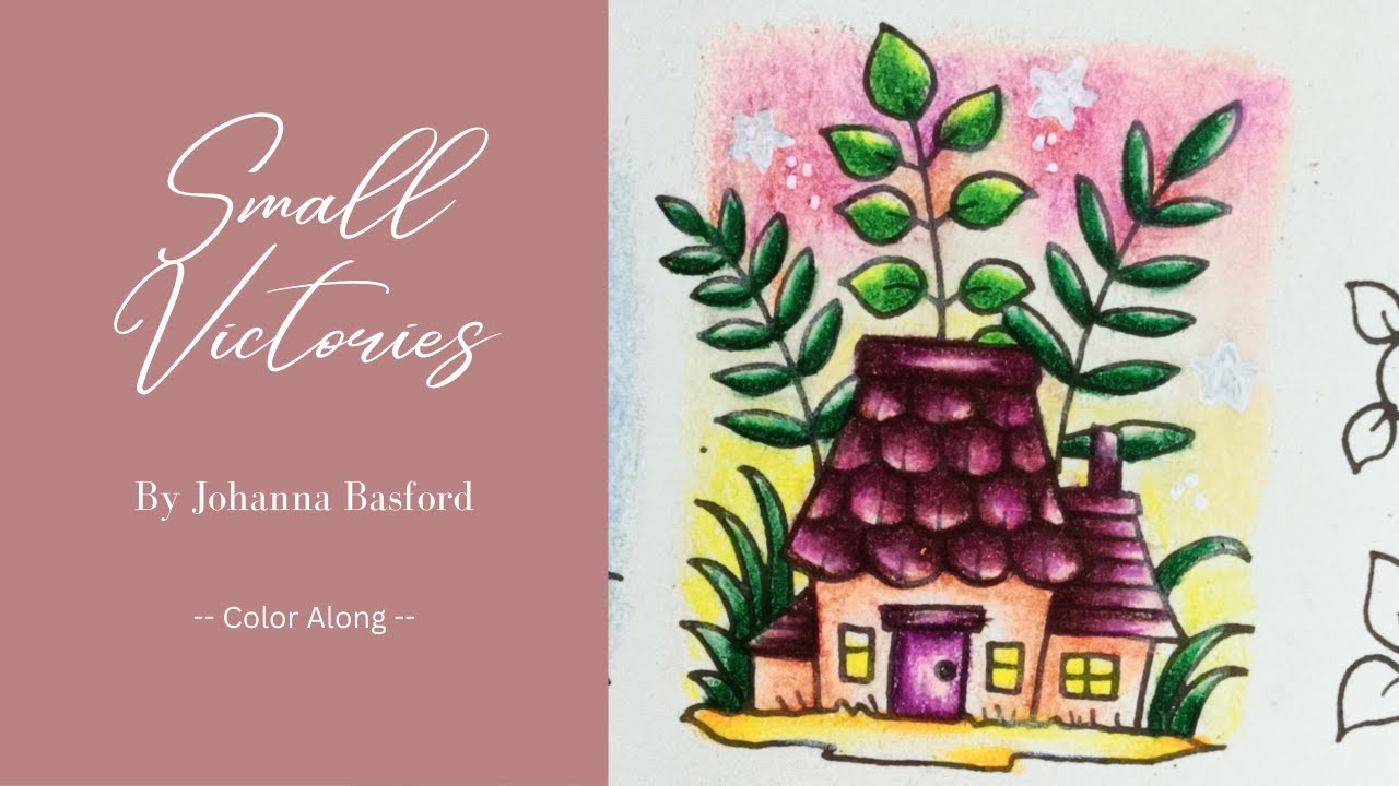 Mini House with Purple Roof - Color Along - Prismacolor Pencils - Small Victories by Johanna Basford