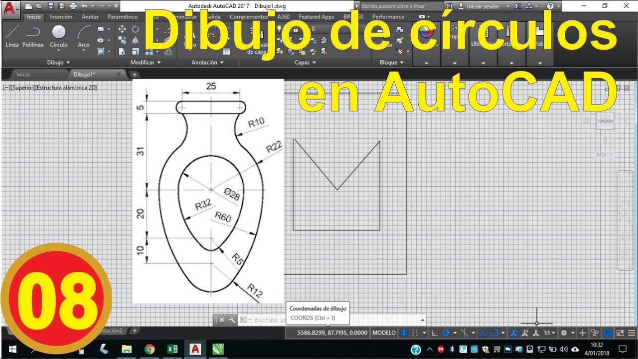 Autocad. Dibujo de círculos (3/4) en AutoCAD 2017 - DESDE CERO. Video 08.
