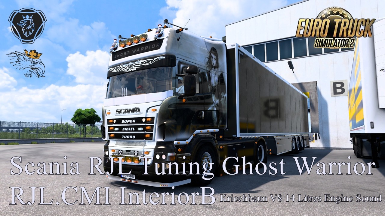 (ETS2 1.58) Scania RJL Tuning Ghost Warrior+RJL.CMI InteriorB+Kriechbaun V8 14 Litres Engine Sound