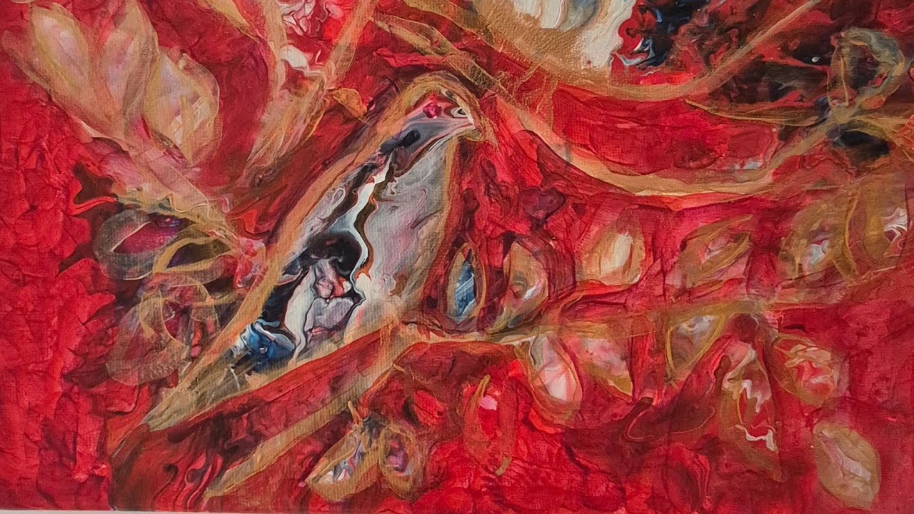 S3 Stunning pour in red, blue, gold & white makes magical birds # Fluidart #uniqueart