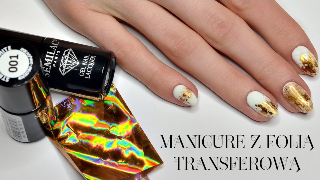♦Manicure Hybrydowy: Biel ze złotem z użyciem folii transferowej || Semilac♦