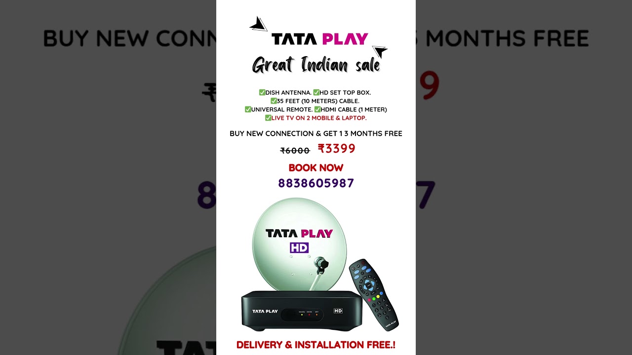 🎉 Tata Play (Tata Sky) New Connection at Just ₹3399 for 13 Months! | Limited Time Offer 🎉