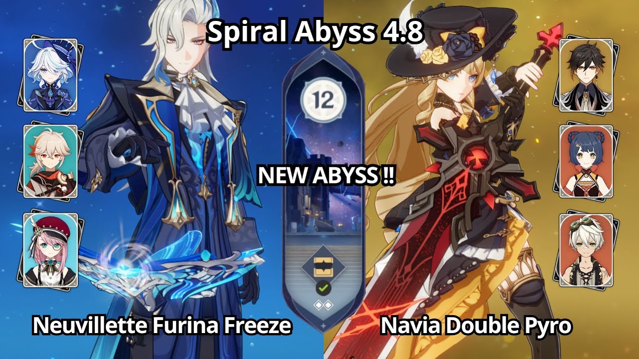 NEW ABYSS ! C0 Neuvillette Furina & C0 Navia Double Pyro - Spiral Abyss 4.8 Floor 12 Genshin Impact