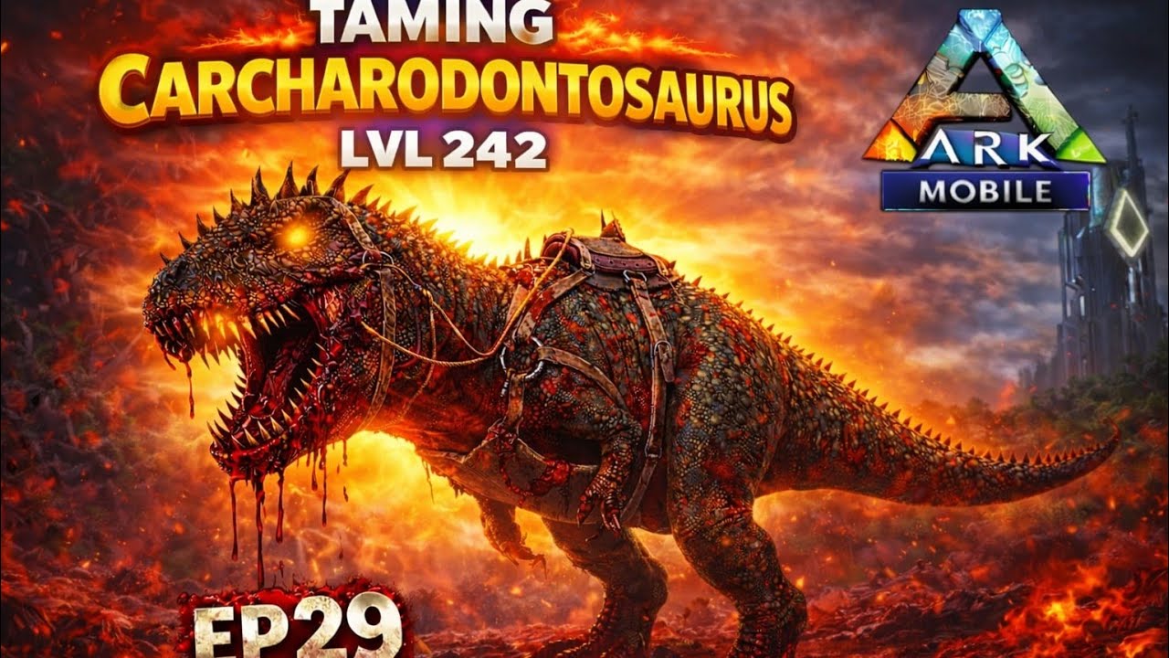 Taming the Mighty Carcha! | Ark ultimate mobile edition gameplay 29 | Carcharodontosaurus Taming