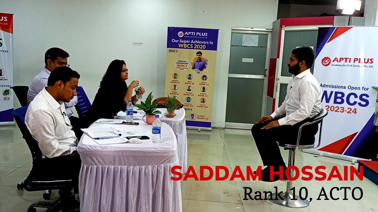 SADDAM HUSSAIN (RANK -10, ACTO) || MOCK INTERVIEW || WBCS 2021(Gr.C) || APTI PLUS