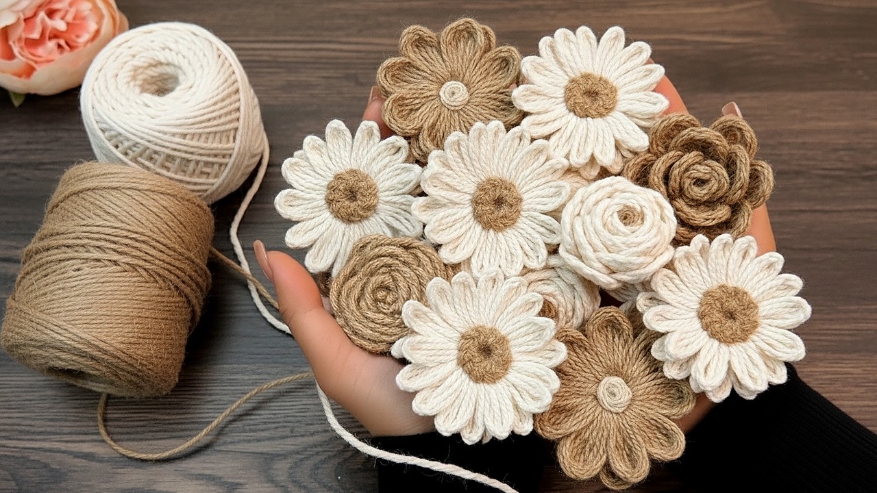 A STUNNING PICTURE WITH JUTE AND YARN FLOWERS! 😍 NO NEEDLES OR HOOKS! DIY