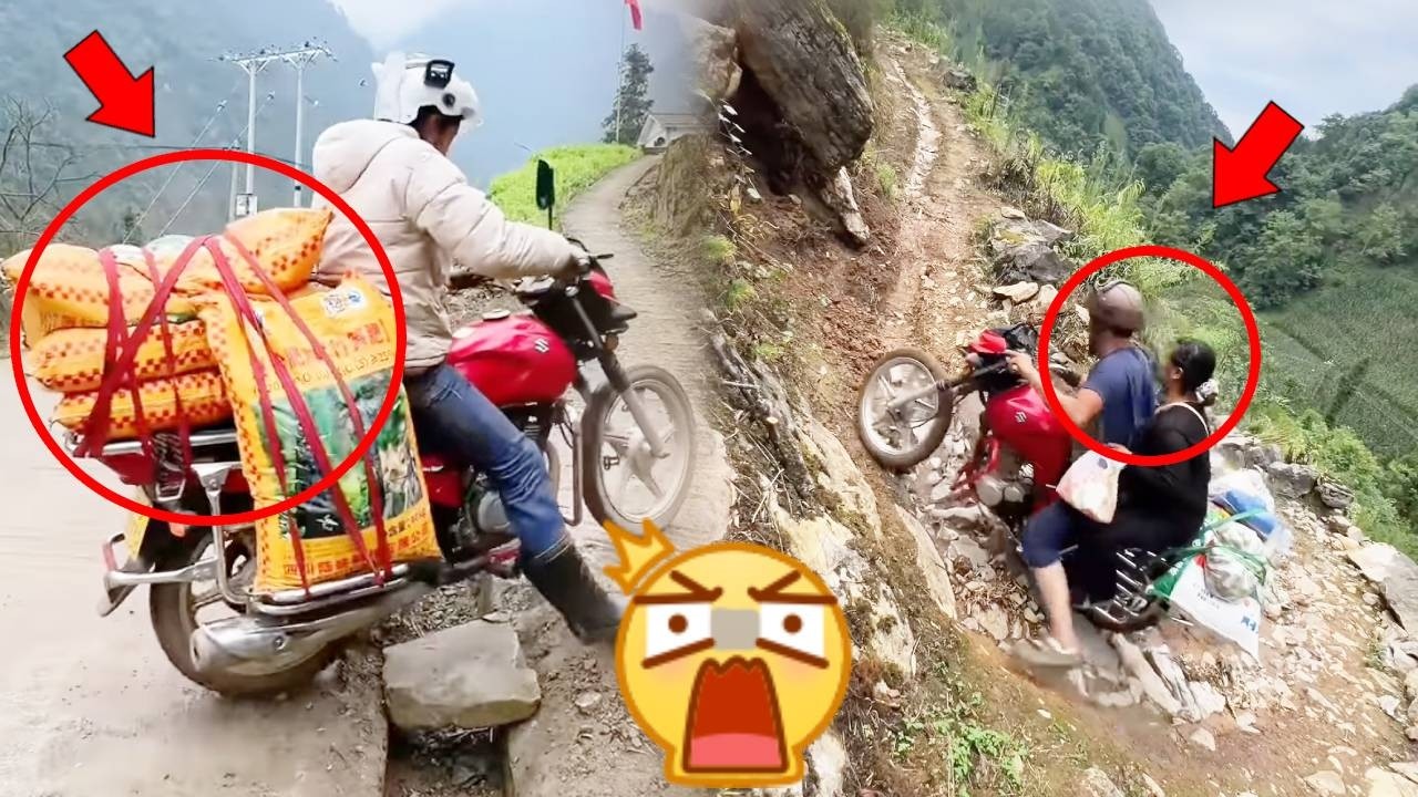 A highly skilled motorcycle driver delivers 8,000 pounds of fertilizer up the winding mountain road.